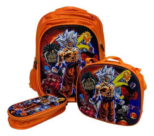 Morral, Bolso Personaje Goku + Cartuchera Y Lonchera 