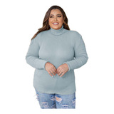 Blusa Feminina Plus Size Sueter Canelado Gola Alta De Trico