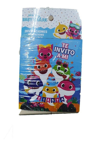 Invitación Fiesta 6 Tarjetas Sin Sobre Pinkfong Baby Shark 