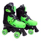 Patins Quad Roller 4 Rodas 33-40 Verde Preto Ajustável