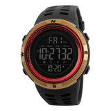 Relógio De Pulso Skmei 1251 Com Corpo Preto,  Digital, Para Masculino, Fundo  Preto, Com Correia De Poliuretano Cor Preto, Subdials De Cor Cinza, Ponteiro De Minutos/segundos Coral, Bisel Cor Dourado,