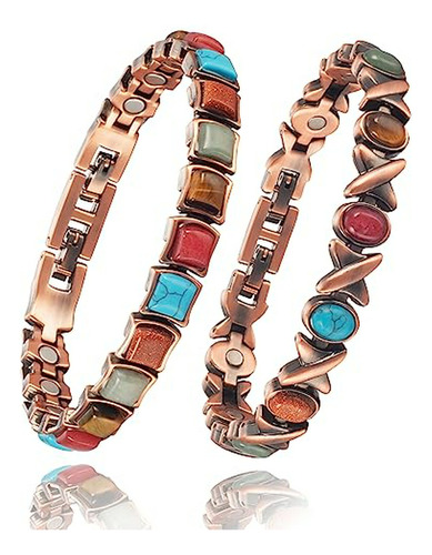 Enermagix Pulseras De Cobre Para Mujer, 2 Pulseras Magnética