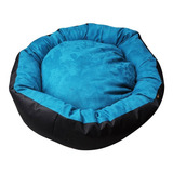 Cama Para Perro Circular Mediana Azul Con Cojín 60x70cm