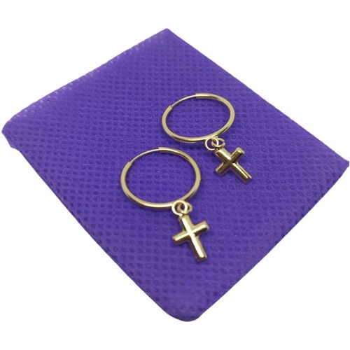 Aretes Candongas Y Cruz Unisex En Oro Laminado 18k 00543