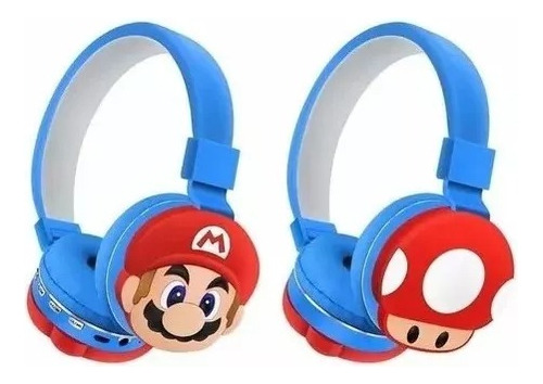 Niños Super Mario Bros Audífonos Honguito Bluetooth 5.1 Color Azul