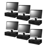 Conj. 6 Suportes Monitor Mdf Black Piano 2 Gavetas Black