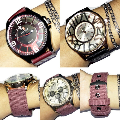 .x5 Unidades Reloj De Hombre Malla Cuerina-militar Xmayor