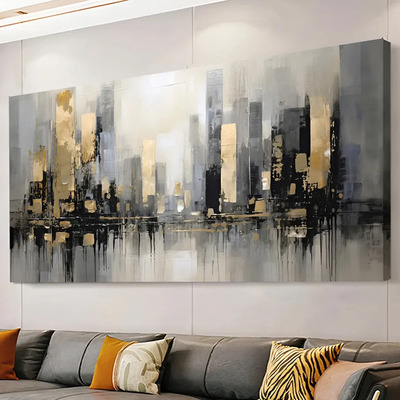 Cuadro Para Sala Ciudad Abstracto Dorado Moderno Canvas Hd Color City Lights Armazón Bastidor De Madera | Meses sin interés