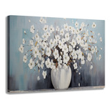 Cuadro Decorativo Maceta Flores Blancas Canvas Flor 120 X 60