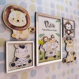 Quadro Decorativo 05 Peças Safari Crianças Quarto De Bebê