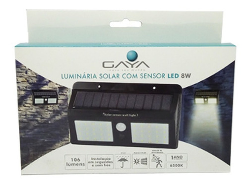 Luminária Solar Com Sensor Led 8w 108 Lúmens 6500k 9654 Gaya Cor Preto