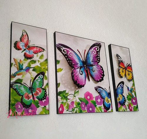 Cuadros De Mariposas En Tres Piezas.