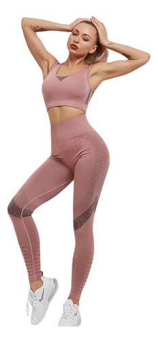 Conjunto Deportivo Lycra Tiro Alto + Crop Top Rosa Ref. 5070