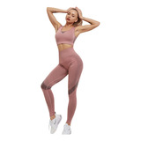 Conjunto Deportivo Lycra Tiro Alto + Crop Top Rosa Ref. 5070