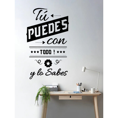 Vinil Decorativo Para Pared Frases Letras Tu Puedes Con Todo Color Negro | Meses sin interés