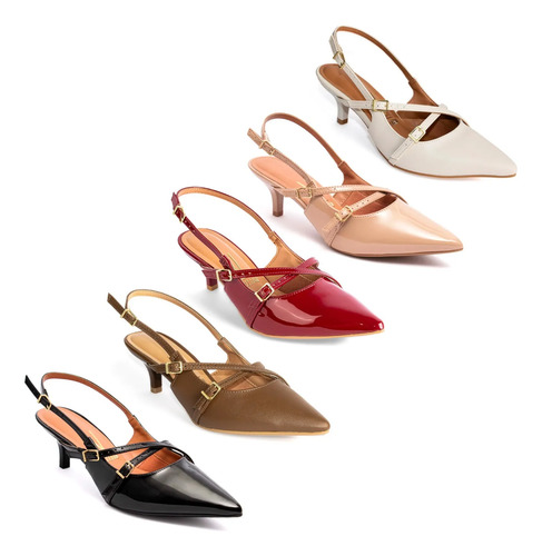 Scarpin Vizzano Slingback Feminino Salto Baixo Fivelas | Frete grátis