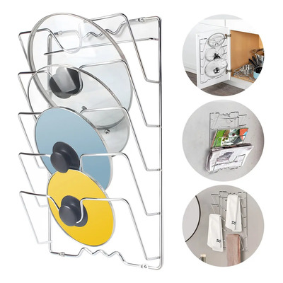 Soporte De Metal Para Colgar En La Pared Con Tapa Para Ollas Plateado