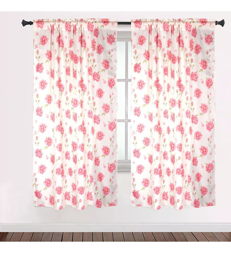 Cortinas Blackout Cortas 2pzs Decorativa De Flores 140x140cm