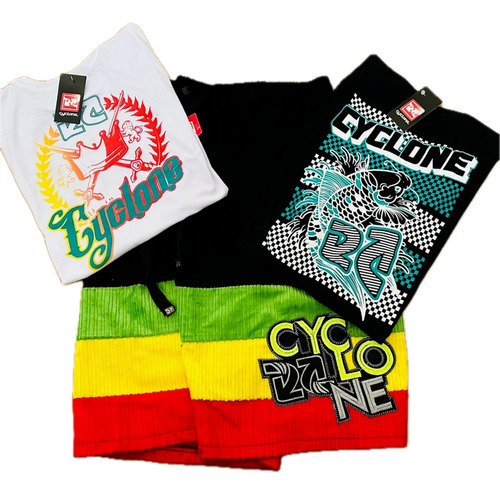 Bermuda De Veludo Cyclone Reggae + Duas Camisetas Chavoso