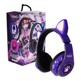 Auricular Bluetooth Gamer Con Orejas De Gato Color Purpura