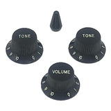 Jogo De Knobs 2 Tones + 1 Vol + 1 Chave Pretos Stratocaster