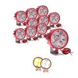 10 Faros 4 Led Redondo Bicolor Blanco Ambar Auxiliar Auto F1