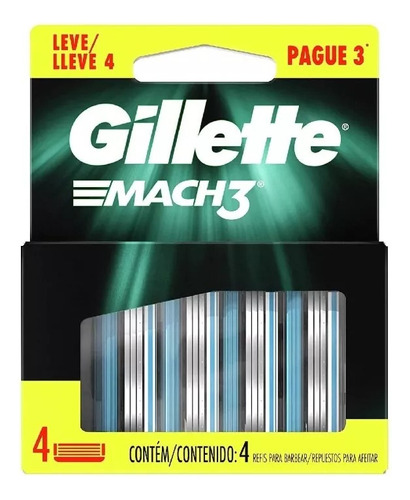 4 Refis De Barbear Gillette Mach3 Carga Tradicional