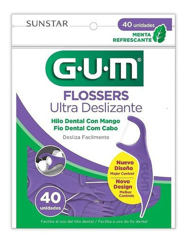 Flosser Dental Gum Con Aplicador Ultra Deslizante Sabor Menta Refrescante 40 u