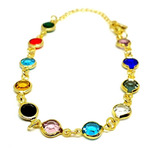 Pulseira Pedrinhas Redondas Coloridas Em Banho De Ouro 18k