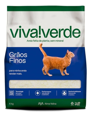 Areia Sanitária Viva Verde Para Gatos Grãos Finos 4kg