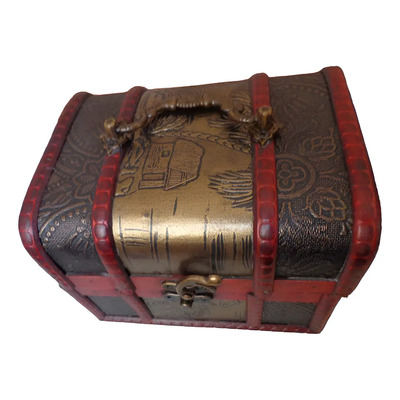 Cofre Del Tesoro Madera Baul Alhajero + Regalo Marrón, Dorado Y Rojo Del Tesoro