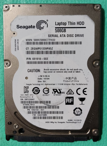 Disco Duro2.5 Interno Seagate St500lt012. 500gb Refacción U