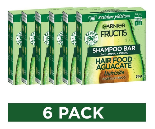 6 Pack Garnier Shampoo Bar Hair Food Aguacate 60 Gr 