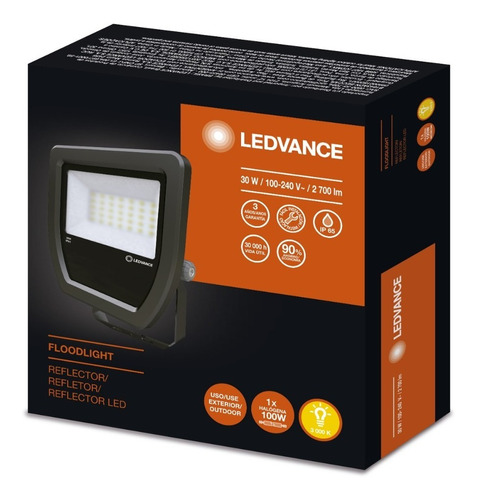 Reflector Led 30w Negro Ledvance Floodlight Luz Cálida Ip65