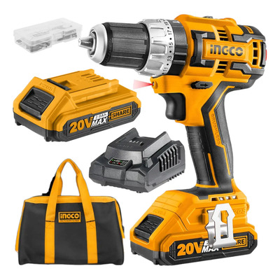 Taladro Rotomartillo Inalámbrico Brushless 1\u002F2 20v Ingco Amarillo 2 baterias + Maletin UCIDLI20608 | Meses sin interés