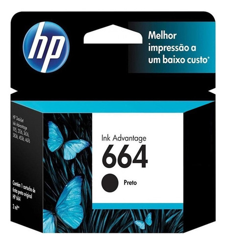 Cartucho Hp 664 Preto(f6v29ab) Para Deskjet 4535, 4675, 1115, 2135, 3775