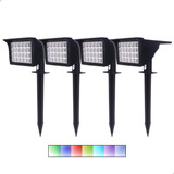 Kit 4 Luminária Solar Led 30w Espeto Jardim Decoração Rgb