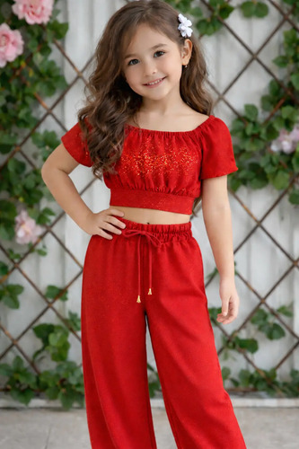 Conjunto Blusa Crop Fruncida Pantalón Rojo Lote 10 Piezas