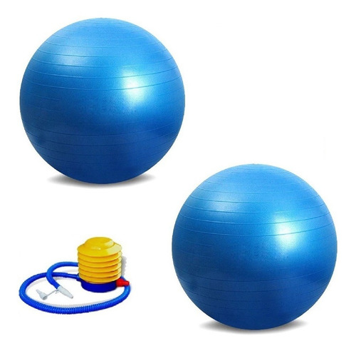 Kit 2 Bolas De Pilates Suiça 75cm Azul Com 2 Bombas Fitball