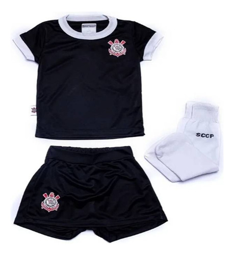 Kit Conjunto Infantil Menina Uniforme Corinthians Feminino 