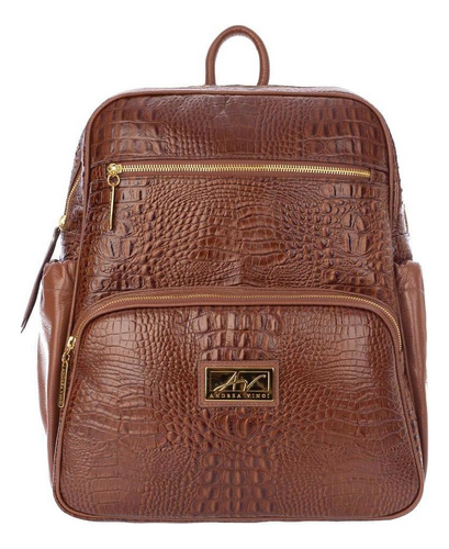 Mochila Grande De Couro Croco Zooey - Whisky