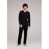 Pijama Longo Hering Masculino Em Malha - Preto