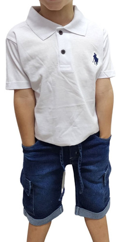 Conjunto Camisa Jeans E Bermuda Masculina Infantil Menino.