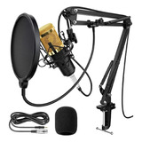 Microfone Profissional Gravação Mesa Condensador Cardioide Pop Filter Usb Com Braço Articulado Fire Phoenix Bk-800 Cor Preto