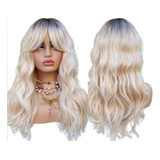 Peruca Lace Wig Franjas, Ondulada, Loira