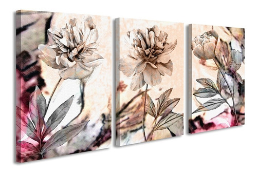 Quadros Decorativos 3 Pçs 30x40 Floral Colorido Flores Branco