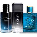 Kit Perfumes (212 Vip Black + Versace Eros + Sauvage) Perfum