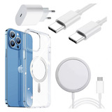 Kit Completo Capa Fonte Carregador Indução Para iPhone 15