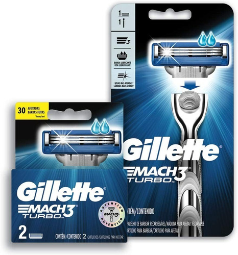 Rastrillo Gillette Mach3 Turbo + 2 Repuestos Mach3 Turbo