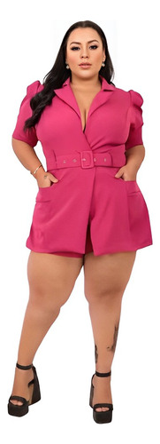 Macaquinho Pink Feminino Alfaitaria Curto Plus Size Balada